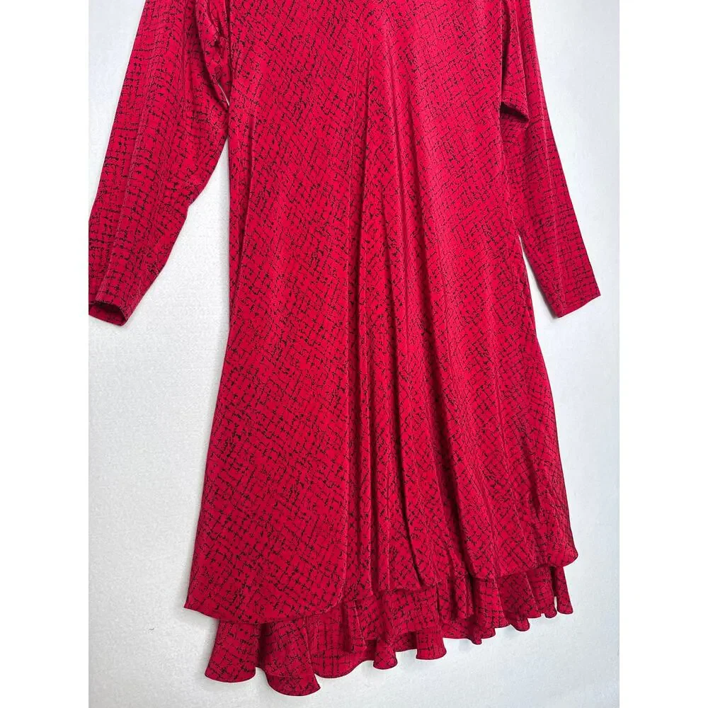 1980s Outlines Debora Kuchme Red Silk Balloon Hem Dress Lined size 6 oversized